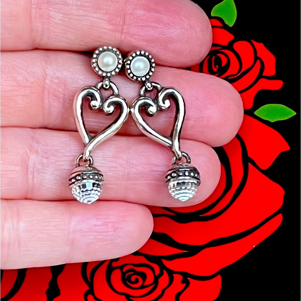 Brighton Silver Pearl and Swarovski earrings, rare